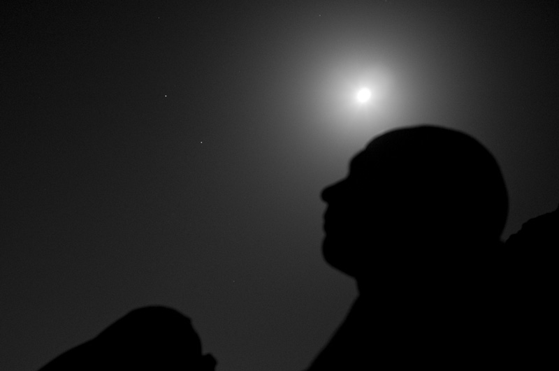 Silhouette of a friend against a moonlit sky, Jalaad 2012