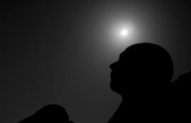 Silhouette of a friend against a moonlit sky, Jalaad 2012